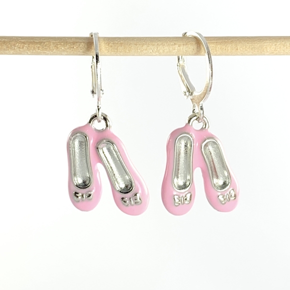 Stainless Steel Hoop Pink Ballet Slipper Earrings - Picture 1 of 4